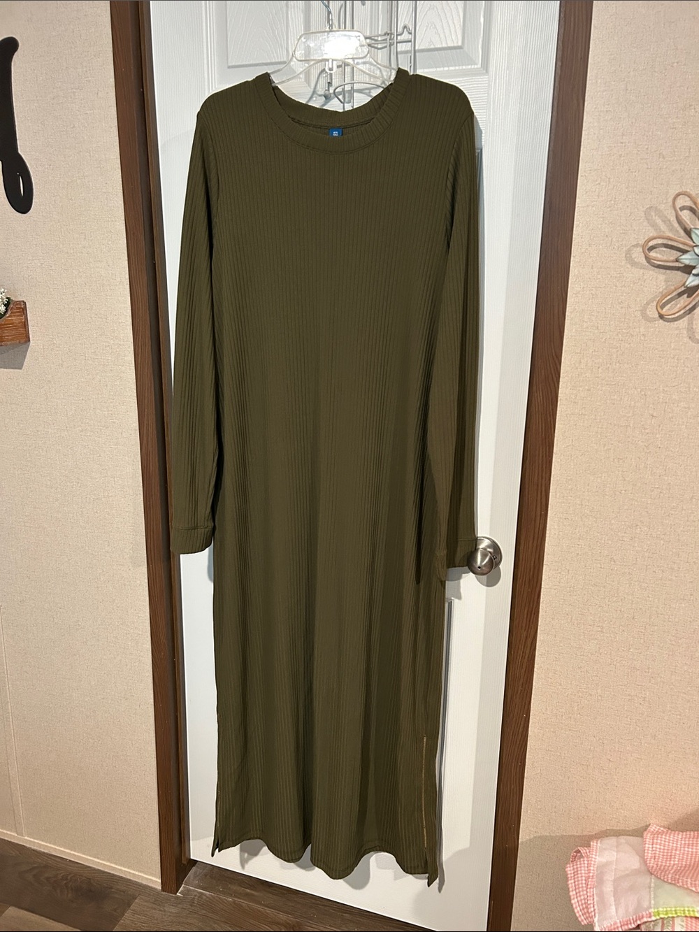 Olive Ribbed Long Sleeve Maxi Dress - Casual Comfort xxl tall